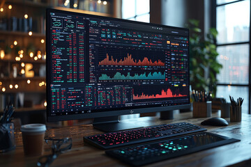 Fototapete - An online trading platform displaying live updates of stock prices, making it accessible for individuals to invest. Concept of technology.