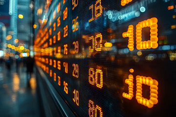 Aufkleber - a stock market ticker scrolling with the latest stock prices, offering real-time updates on market p