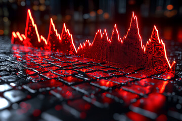 Poster - a stock market graph showing the rise and fall of a company's share prices, illustrating the fluctua