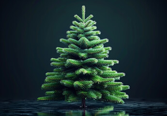 Wall Mural - Christmas tree on a reflective surface minimalist black background