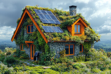 Wall Mural - A solar-powered home with eco-friendly appliances, reducing energy consumption and promoting sustainability. Concept of sustainable living.