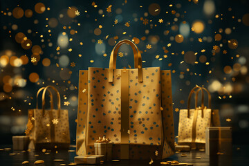 A gold bag with a star pattern is surrounded by three other gold bags