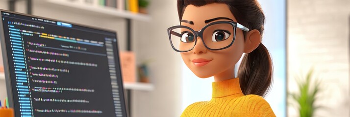 3d animated cartoon of female software engineer