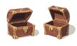 © atar - Cartoon wooden treasure chest open and closed. Game asset for UI design