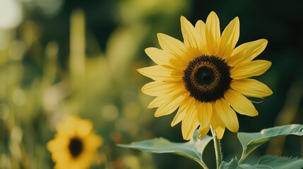 A beautiful close-up of a yellow sunflower in full bloom, with its petals radiating out from the center, capturing the essence of summer.