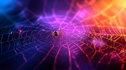 Neon background with spider.