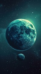 Wall Mural - a teal moon in a dark sky with stars. ai.