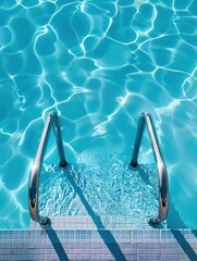 Poster - A clear blue pool with a ladder leading down into the water. AI.