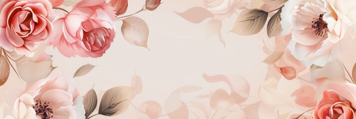 Poster - Delicate floral designs in soft pastel colors provide a graceful and tranquil setting, ideal for invitations or décor arrangements. Generative AI