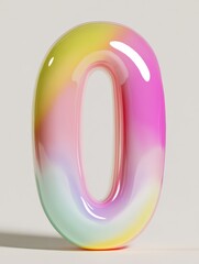 A playful 3D front view of the number 0 with smooth rounded edges and bright pastel colors, evoking fun and learning, perfect for children's educational tools.