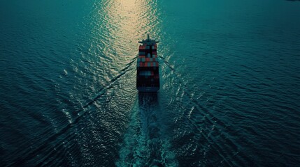 Container Ship Navigating Tranquil Waters at Dusk