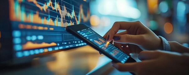 Poster - A Person Analyzing Stock Market Data on Their Smartphone