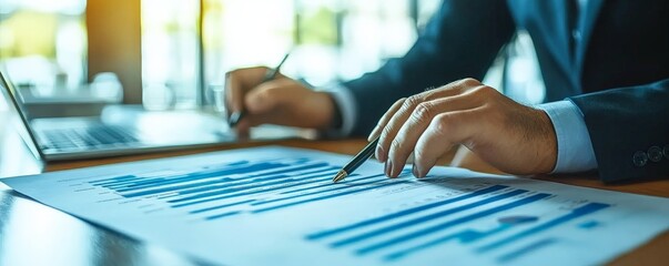 Poster - Closeup of a Person's Hand Analyzing Data with a Pen