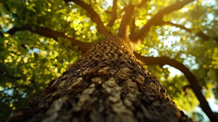 Wall Mural - Close Up Of Tree Bark With Sunlight Through Leaves