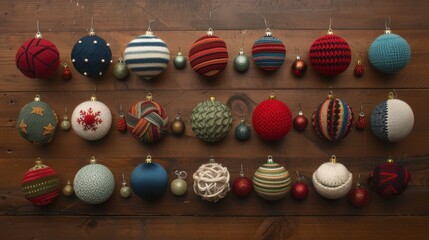 Poster - Colorful Handmade Christmas Ornaments on Wooden Background