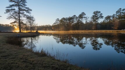 Poster - Serene Morning Reflection on Calm Lake