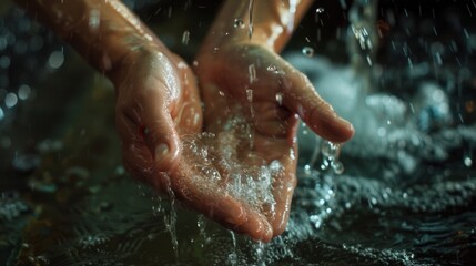 Aufkleber - Water cascades over hands, emphasizing the importance of cleanliness and hygiene while washing in a bright, tidy environment. Generative AI