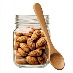 Wall Mural - Almonds in Glass Jar with Wooden Spoon Isolated