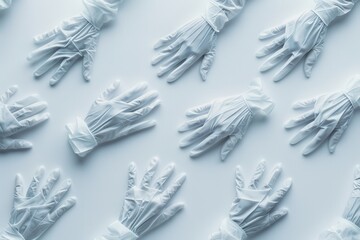Poster - A collection of sterile medical gloves laid out on a pristine white surface, highlighting their importance in healthcare settings. Generative AI