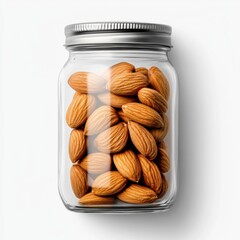 Wall Mural - Almonds in Minimalist Glass Jar Isolated on White Background