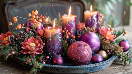 Wall Mural - Elegant Holiday Centerpiece with Candle Arrangement