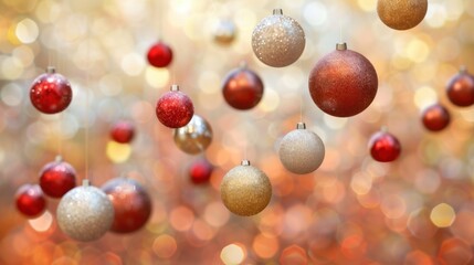 Poster - Colorful Christmas Ornaments with Bokeh Background