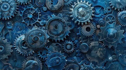 Poster - Intricate Blue Gears and Cogs Background