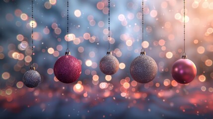 Poster - Colorful Christmas Ornaments with Sparkling Background