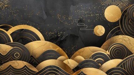 Poster - abstract gold and black artistic background design