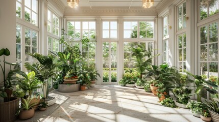 Canvas Print - Lush Greenhouse Interior with Abundant Plant Life