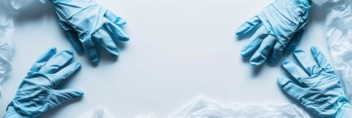 Poster - A set of sterile medical gloves is displayed against a white background, ready for hospital or clinical use to ensure hygiene and safety. Generative AI