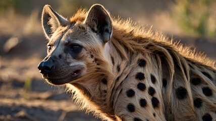 Wall Mural - A detailed close-up photograph of a spotted hyena