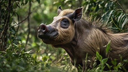 Wall Mural - A detailed close-up photograph of a warthog