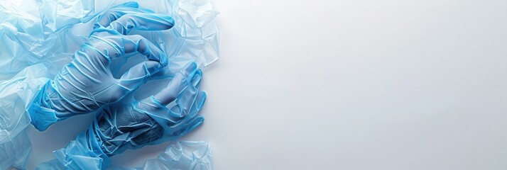 Poster - Sterile medical gloves are arranged neatly on a white background, prepared for use in clinical and healthcare environments. Generative AI