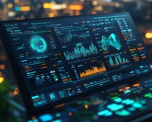 Wall Mural - a sleek dashboard featuring sustainability analytics and esg reporting tools, symbolizing ecofriendl