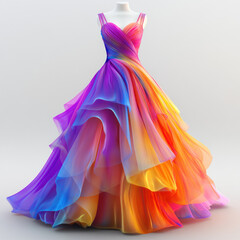 Wall Mural - Colorful dress displayed on a mannequin in boutique window.