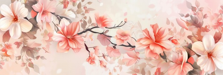 Wall Mural - Delicate flowers in soft pastel hues blend harmoniously, offering a serene and calming aesthetic for creative projects and designs. Generative AI