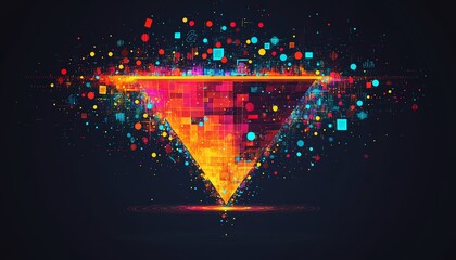 Leinwandbilder - Creative concept of digital transformation using a data collection funnel, symbolizing the synergy between technology and data analytics in contemporary business, bold graphics