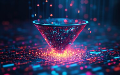 Aufkleber - Engaging graphic of a data collection funnel symbolizing digital transformation, emphasizing the role of technology and data analytics in business processes, with sleek visuals