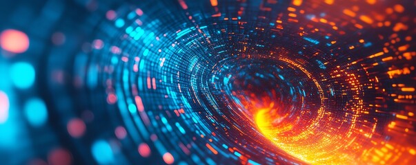 Aufkleber - Futuristic data collection funnel illustrating digital transformation, emphasizing technology and data analytics integration in business, with dynamic shapes and bright accents