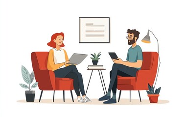 Illustration of a mentor and mentee engaged in a coaching session, emphasizing personal growth and career success, contemporary style, encouraging vibe