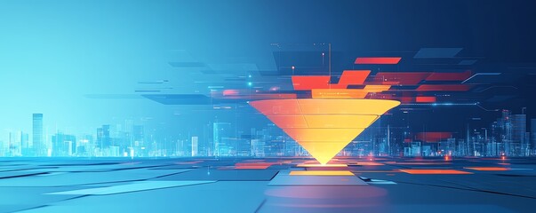 Poster - Visual representation of digital transformation featuring a data collection funnel, blending technology and data analytics for modern business processes, in a minimalist style