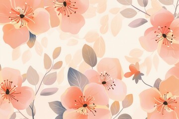 Poster - Delicate floral patterns in soft pastel shades showcase beautiful blooms and greenery, ideal for elegant decor or design inspiration. Generative AI