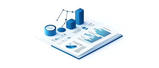 Poster - Innovative isometric business report illustration, featuring detailed data analysis, isolated on white background, modern and sophisticated style