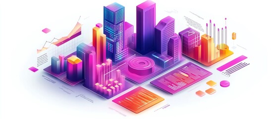Aufkleber - Innovative isometric business report illustration, featuring detailed data analysis, isolated on white background, modern and sophisticated style