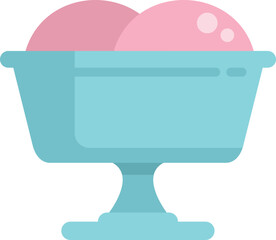 Canvas Print - This vector illustration features two scoops of pink ice cream sitting in a teal bowl, perfect for projects related to summer, desserts, or frozen treats