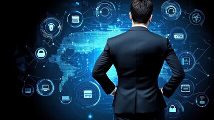 Poster - businessman analyzing digital technology interface