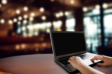 Canvas Print - Person hands typing on laptop computer in office