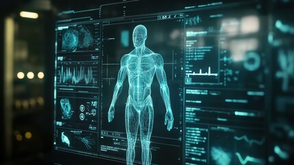 Poster - medical hologram interface with various medical icons.