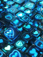 Poster - Bright blue like and comment icons appear on smartphone screens, symbolizing engagement and interaction in digital communication. Generative AI